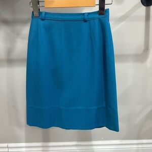 Vintage Vibrant Blue 100% Wool Secretary Pencil Mini Skirt FITS SMALL